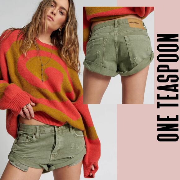 One Teaspoon shorts green slouchy bandit khak summer spring 29 - Picture 1 of 10